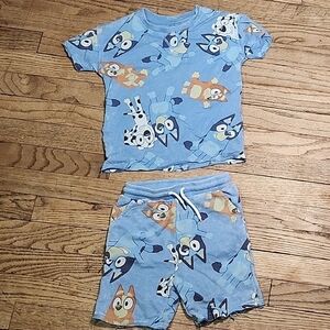 Blue Cartoon Character Short Pajama Set for Kids